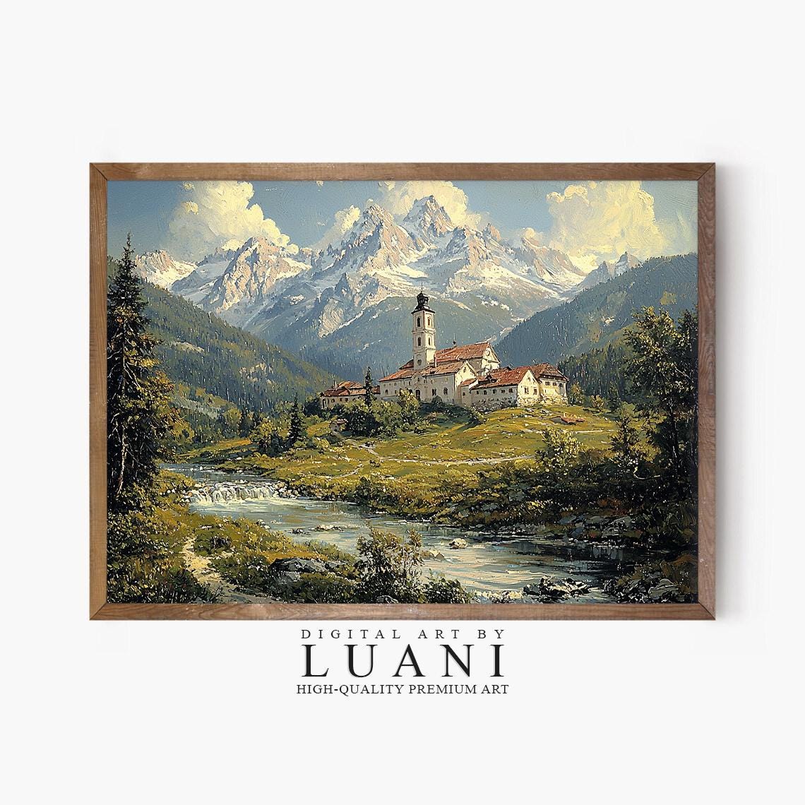 山村の絵画：ヨーロッパの風景画アートプリント（デジタルダウンロード