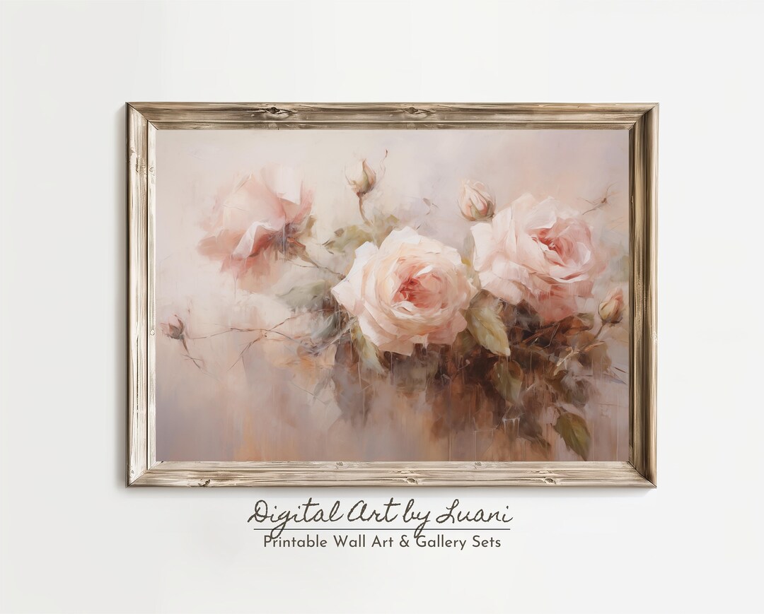 Rose Abstract Wall Art in Muted Pink Rose Botanical Prints - Etsy