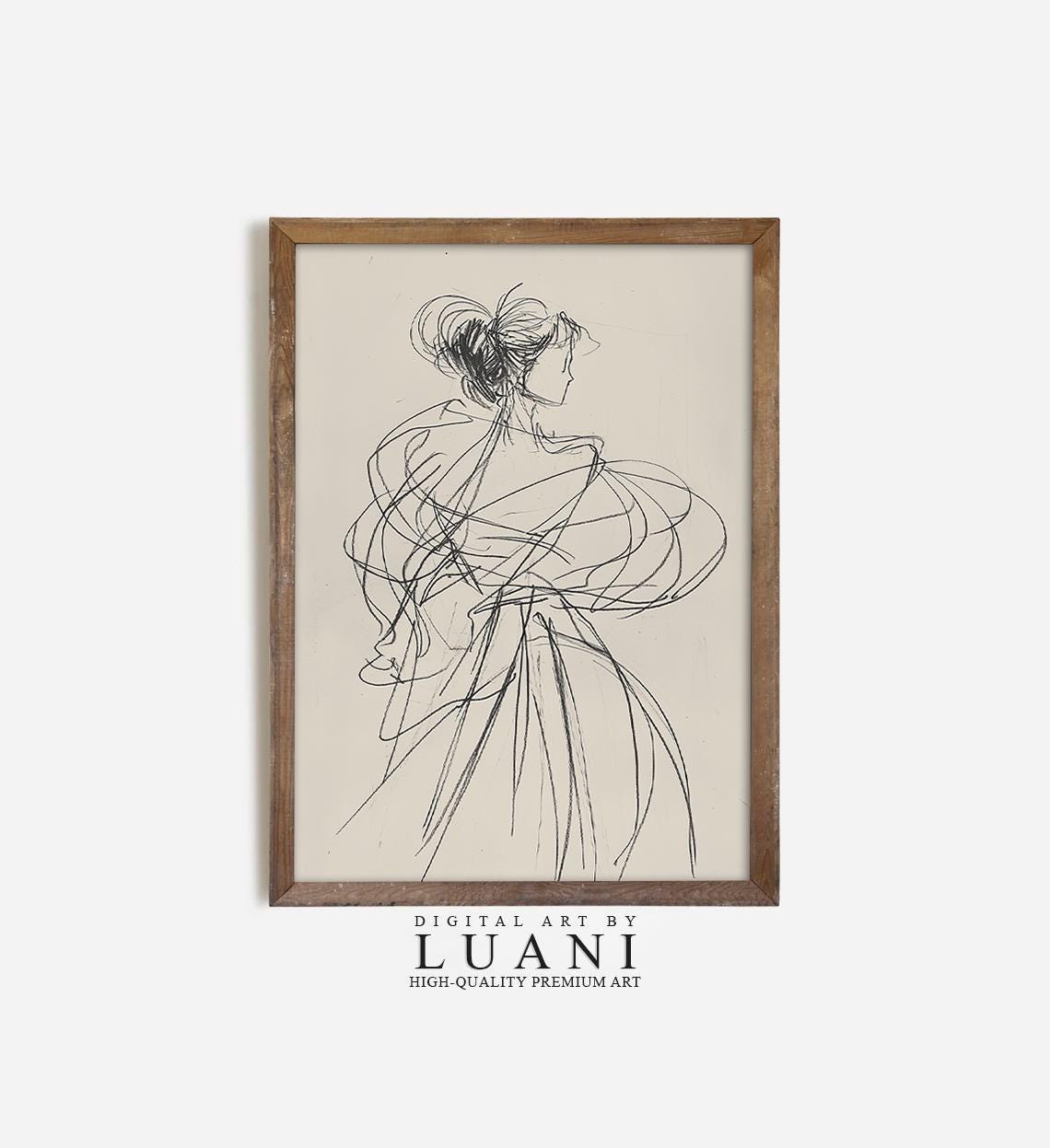 Rodin Style Female Figure Sketch: Minimalist Line Art (digital