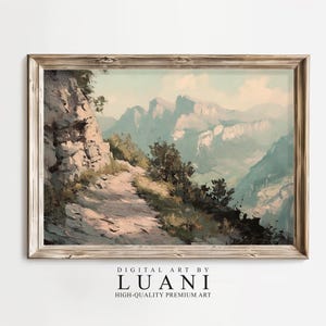 Mountain Landscape Oil Painting Impasto Textured Artwork Mountain Landscape Painting Original Art Vintage Style Wall Art