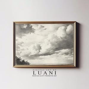 Large Cloud Formation Sketch Print Black and White Sky Artwork Digital Printable Moody Art Download By Luani