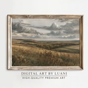 Wheat Field Fall Landscape Print Downloadable Art Print Moody Autumn Oil Painting PRINTABLE Wall Art Vintage Landscape Oil Painting Print