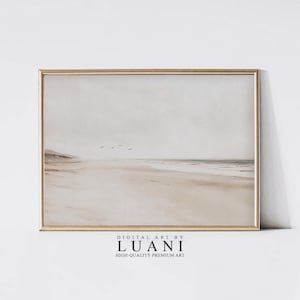 Neutral Beach Landscape Minimalist Ocean Art Print Soothing Coastal Wall Decor PRINTABLE Download Coastal Scene Minimalist Beach Wall Art