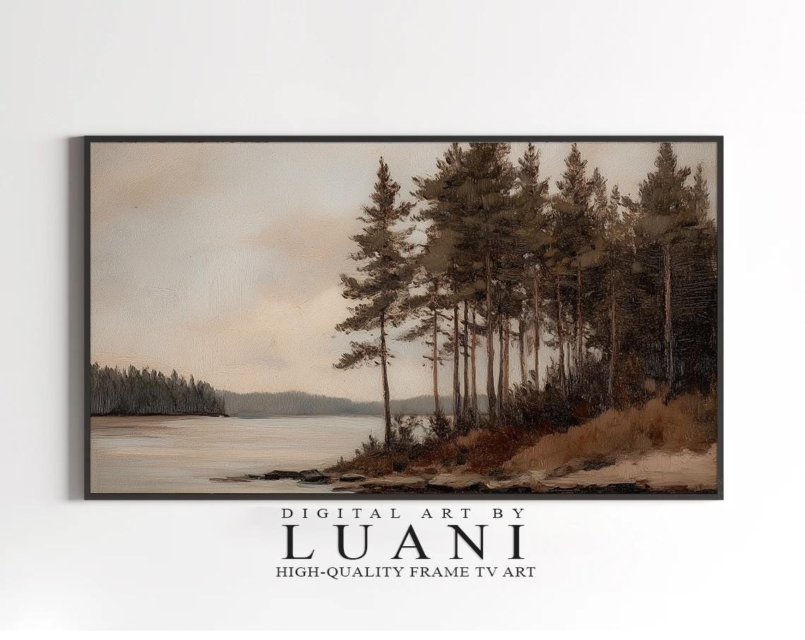 秋の湖の風景画：陰鬱な森の風景 FRAME TV Art（デジタルダウンロード