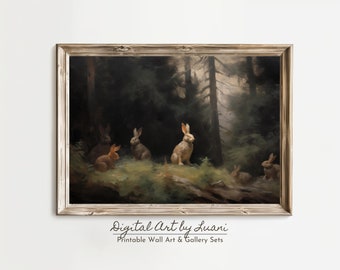 Vintage Bunny Print: Enchanted Forest Animal Wall Decor (Digital Download)