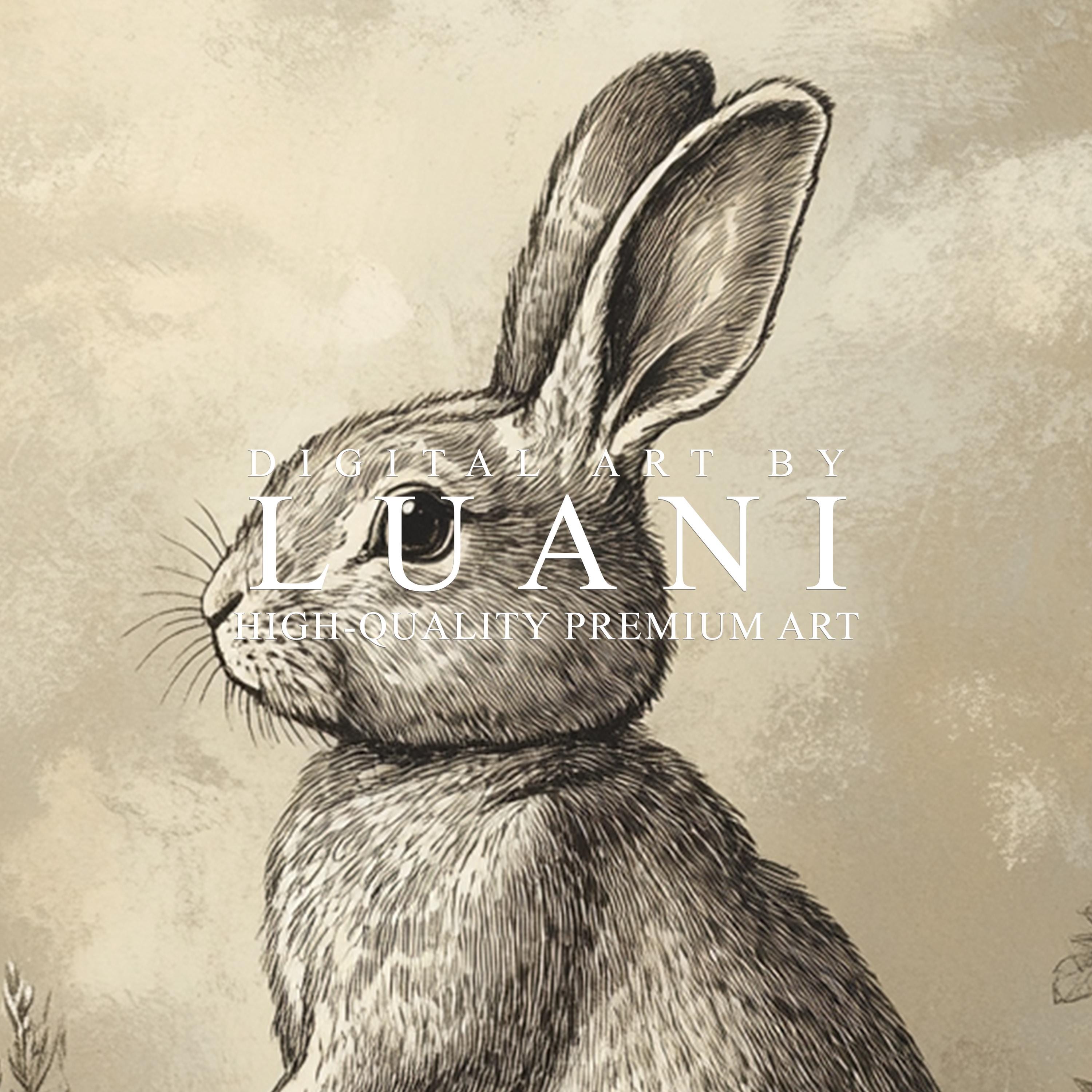 Classic Rabbit Picture Vintage Rabbit Portrait Art Print: Whimsical Bunny Illustration ...
