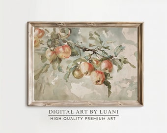 Vintage Apple Tree Watercolor Painting: Rustic Farmhouse Decor (Digital Download)