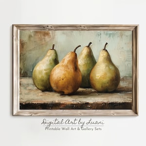 Moody Pear Painting for Rustic Kitchen Decor Fruit Still Life Painting Fruit Pears Printable Wall Art Rustic Still Life Wall Print