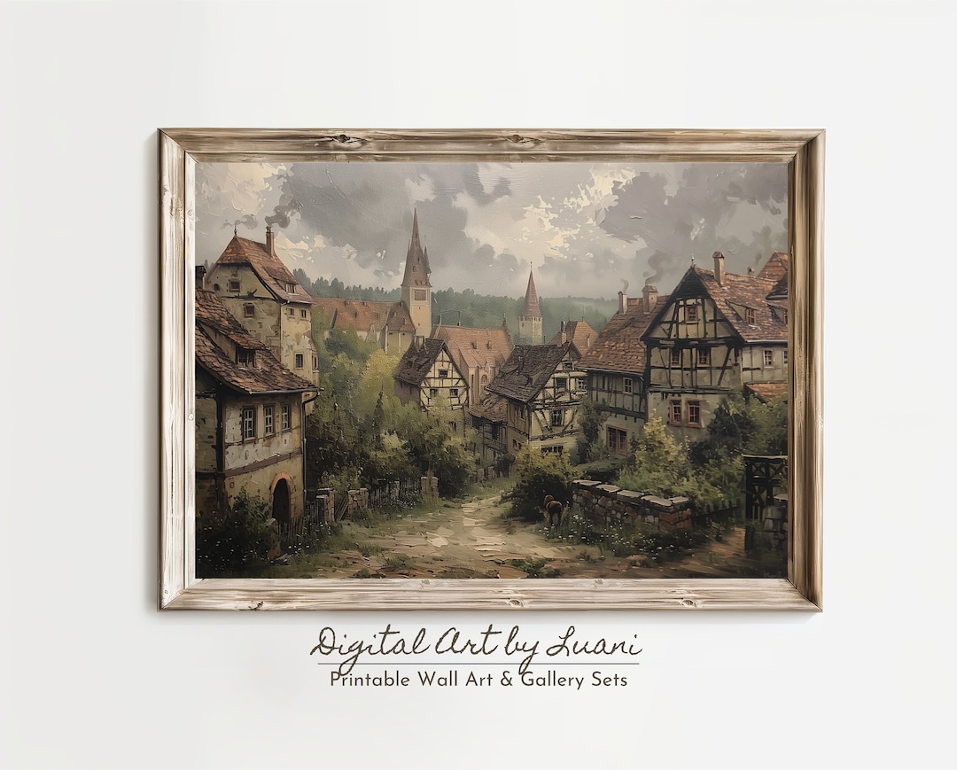 German Village Oil Painting: Rustic Medieval Landscape (digital Art) - Etsy