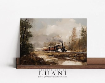 Vintage Steam Train Art Print: Autumn Woods Landscape (Digital Download)