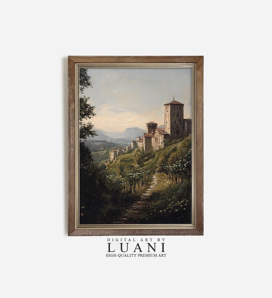 トスカーナのブドウ園のアートプリント：イタリアの風景画（デジタル