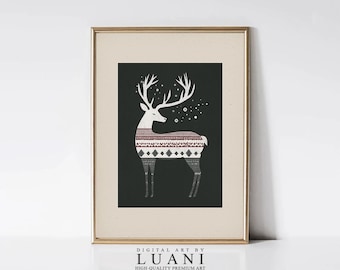 Christmas Deer Art Print: Mid Century Modern Holiday Decor (Digital Download)