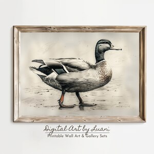 Vintage Duck Sketch Print: Neutral Tone Illustration (Digital Download)