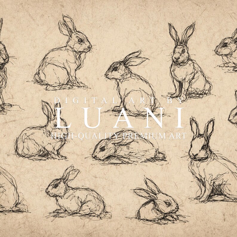 Sketced Rabbit Vintage Rabbit Sketch Art Print: Antique Animal Study Drawing (digital ...