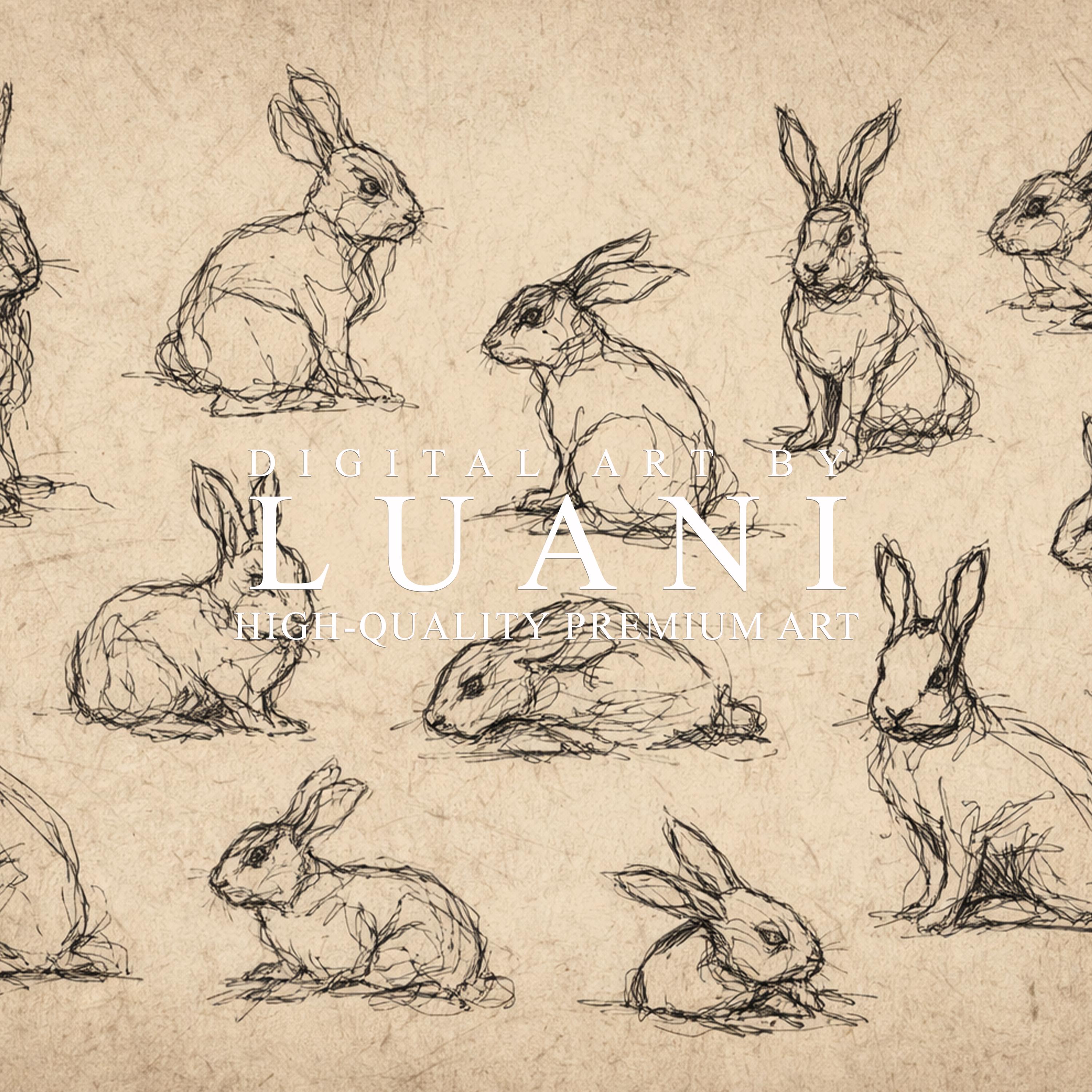 Vintage Rabbit Sketch Art Print: Antique Animal Study Drawing (digital ...