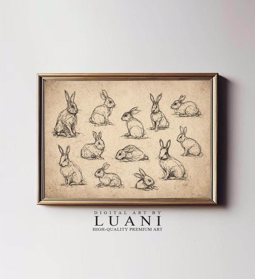 Vintage Rabbit Sketch Art Print: Antique Animal Study Drawing (digital ...