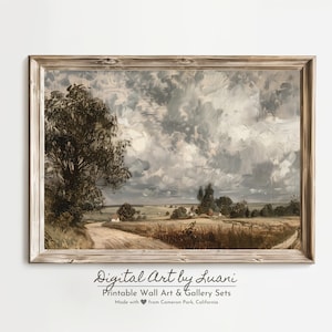 Country Landscape Print Vintage European Landscape Oil Painting Rustic Farmhouse Wall Art Antique Country Print Downloadable Printable