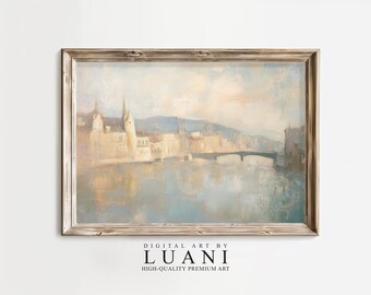 Neutral Tone Cityscape Painting: Abstract Landscape Art (Digital Download)