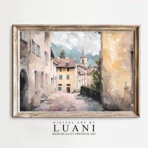 Vintage European Village Painting Printable Wall Art Rustic European Village Digital Download Printable Art Old World Charm Printable Wall