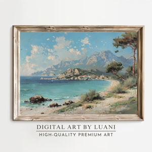 Vintage Coastal Beach Painting: European Mountain Scene (Printable Digital Download)