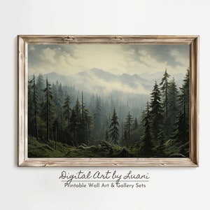 Mountain Scene Printable Wall Art Forest River Foggy Landscape Digital Download Nature Wall Art Mountain Landscape Digital Print