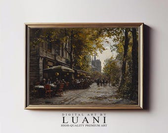 Vintage Paris Cafe Painting: Autumn Street Scene (Digital Download)