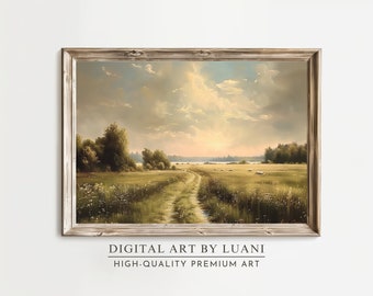 Impresión de paisaje apagado: Pintura de camino rural vintage (Descarga digital)