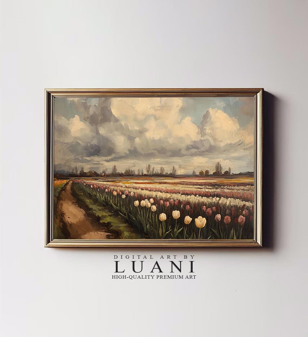 Tulip Field Oil Painting: Spring Blossom Landscape Art (digital ...