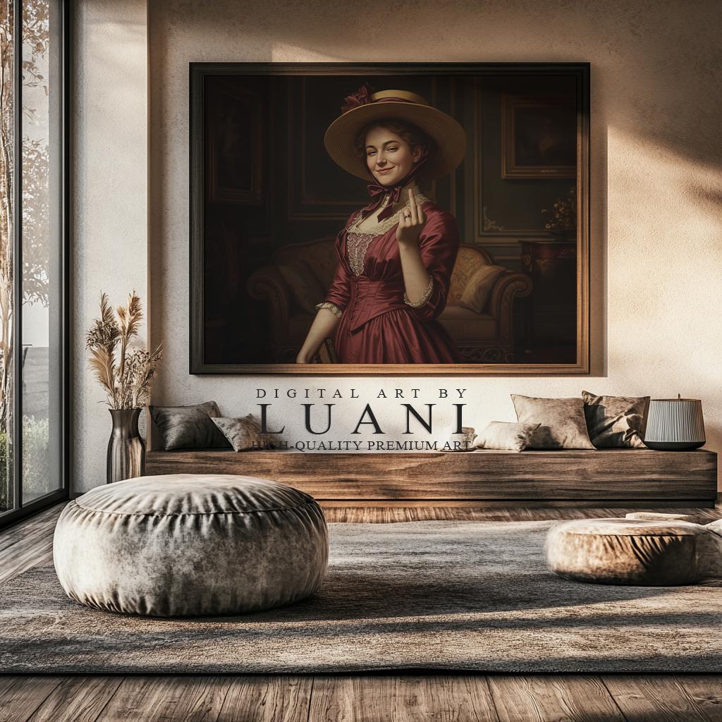 Humorous Victorian Woman Portrait: Edgy Middle Finger Art (digital
