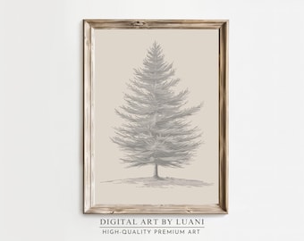 Pine Tree Charcoal Drawing: Forest Nature Art Print (Digital Download)