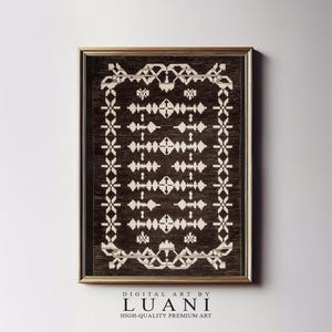 May include: A framed digital art print featuring a black and white geometric pattern. The print has a modern, minimalist style and is perfect for adding a touch of contemporary art to any room. The print is titled "DIGITAL ART BY LUANI HIGH-QUALITY PREMIUM ART".