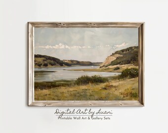 Antique Lake View Landscape Painting: Serene Waterscape Art (Digital Download)