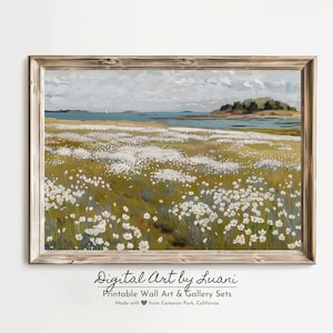 Spring Meadow Painting Landscape Print Country Field Ethereal Landscape Farmhouse Decor PRINTABLE Digital Download A0003