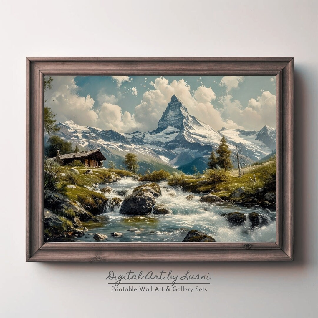 マッターホルンの絵画：スイスアルプスのヴィンテージ風景画（デジタル