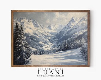 Winter Mountain Village Landscape Large Original Oil Painting