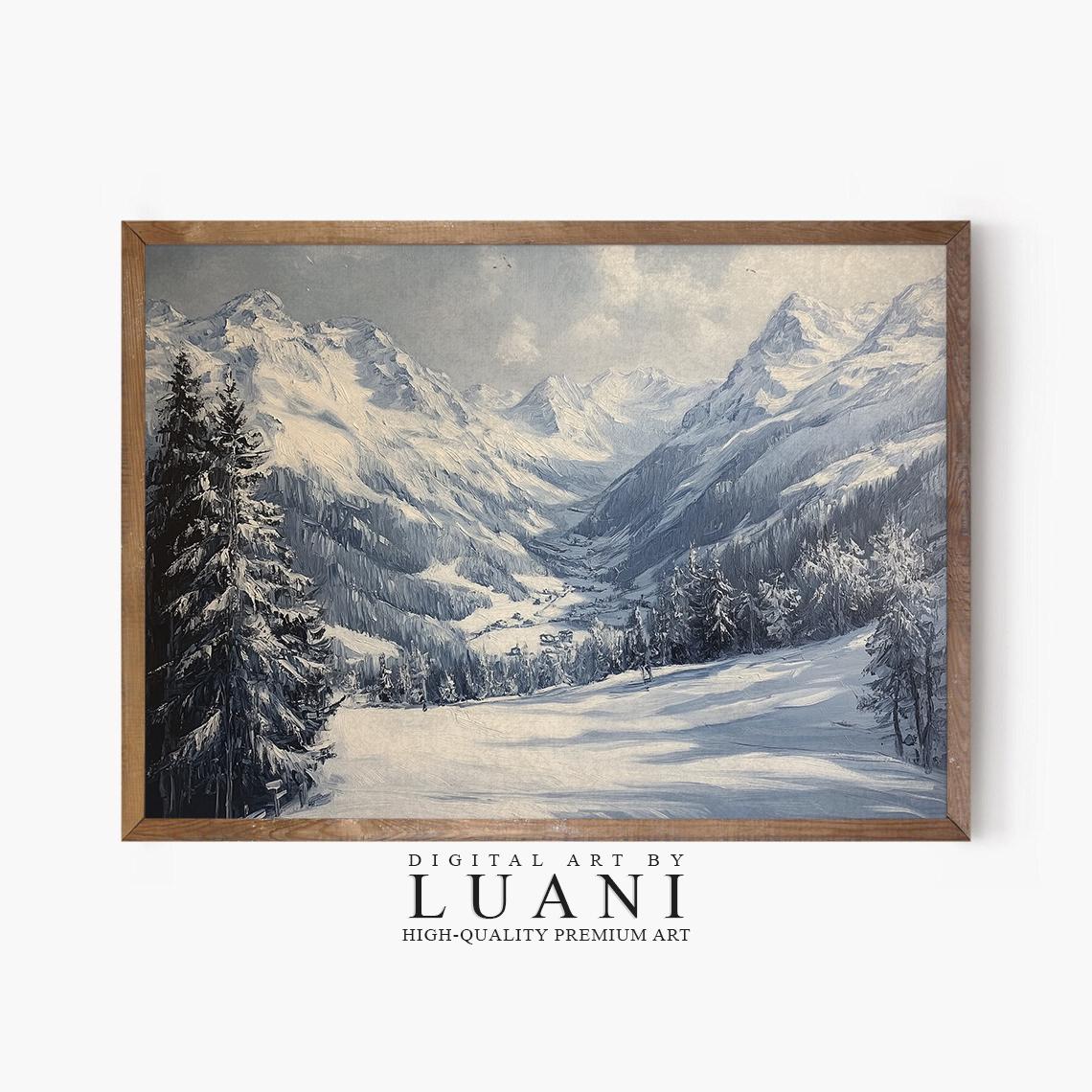 Winter Mountain Village Landscape Large Original Oil Painting