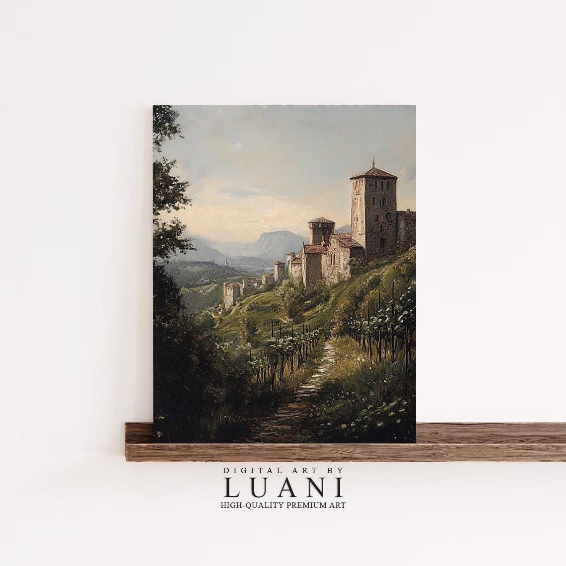 トスカーナのブドウ園のアートプリント：イタリアの風景画（デジタル