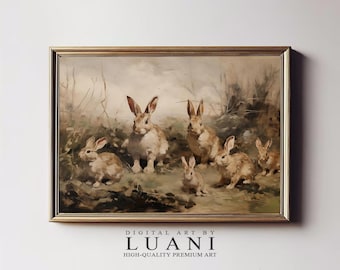Easter Bunny Family Art Print: Whimsical Rustic Nursery Decor (Digital Download)