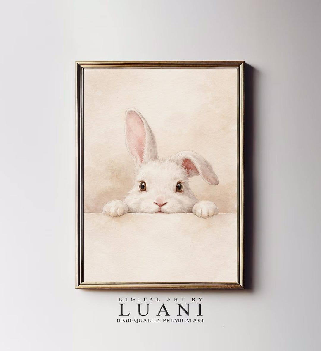 Vintage Bunny Rabbit Wall Art Print – Soft Neutral Nursery Decor ...