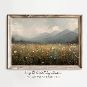 Wildflowers in the Fog Art Print  Painting of a Wildflower Landscape Printable Country Field Wall Art French Country Digital Download