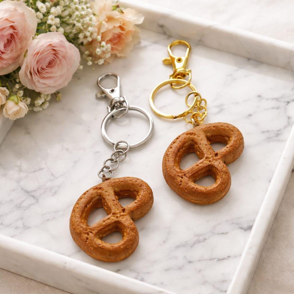 Pretzel Oktoberfest gebak deeg sleutelhanger hanger bruin