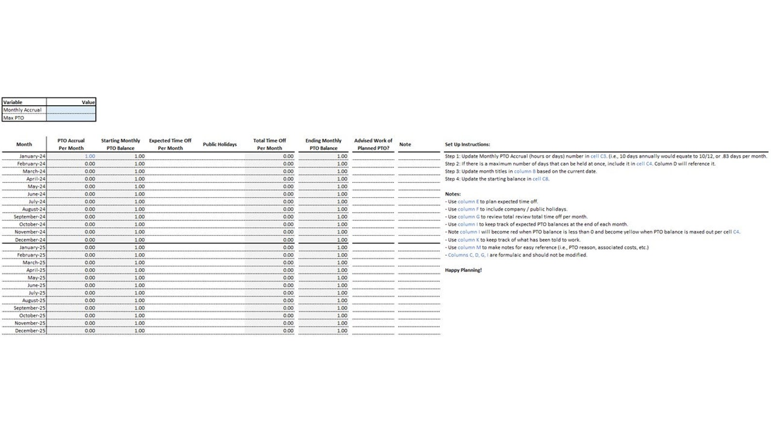 Excel PTO / Vacation Tracker | Paid Time off Planner | Vacation Planner ...