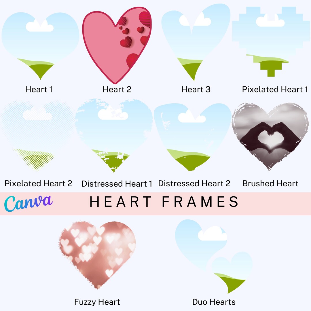 Canva Frame Template, Drag and Drop Heart Shapes Bundle, Instant ...