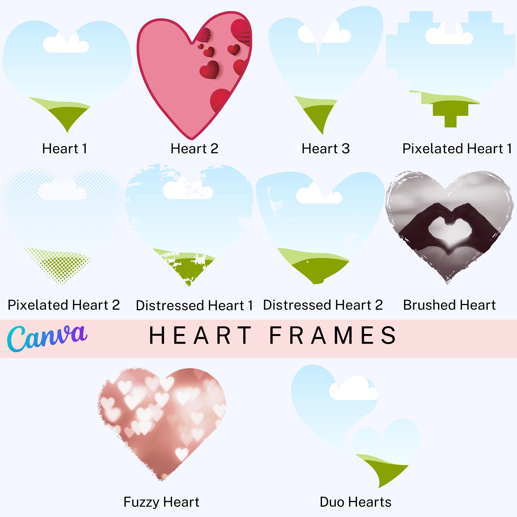 Canva Frame Template, Drag and Drop Heart Shapes Bundle, Instant ...