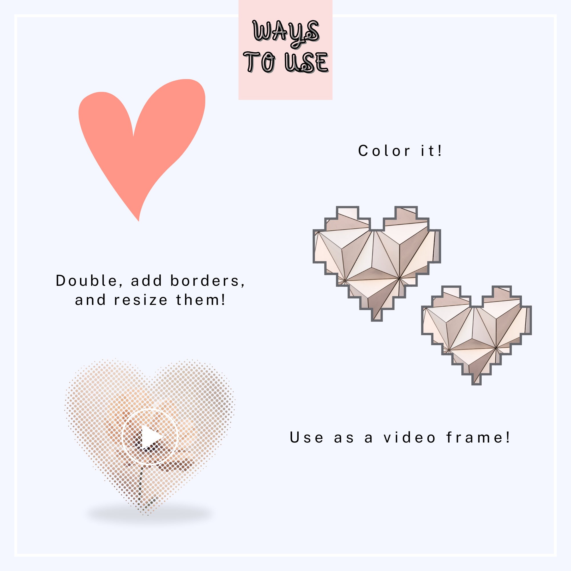 Canva Frame Template, Drag and Drop Heart Shapes Bundle, Instant ...