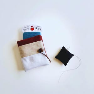 Boro Patchwork Sewing Kit Pouch w/ Mini Pincushion, Ayacolour Travel Needle Book