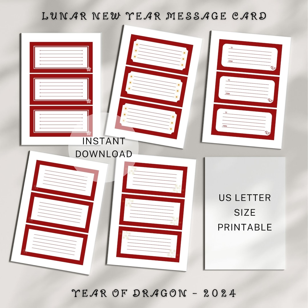 Lunar New Year Printable Message Cards for Money Envelopes, 5 Printable ...