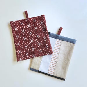 Set of 2 Sashiko Boro Patchwork Placemats, Ayacolour Asanoha Pot Holders Table Mats, Hemp Leaf