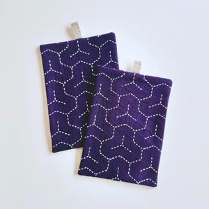 Set of 2 Sashiko Boro Geometric Pattern Placemat Pot Holder, Ayacolour Japanese Embroidery Bishamon Quilt Mat