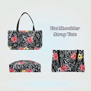 neon floral large weekend tote bag black